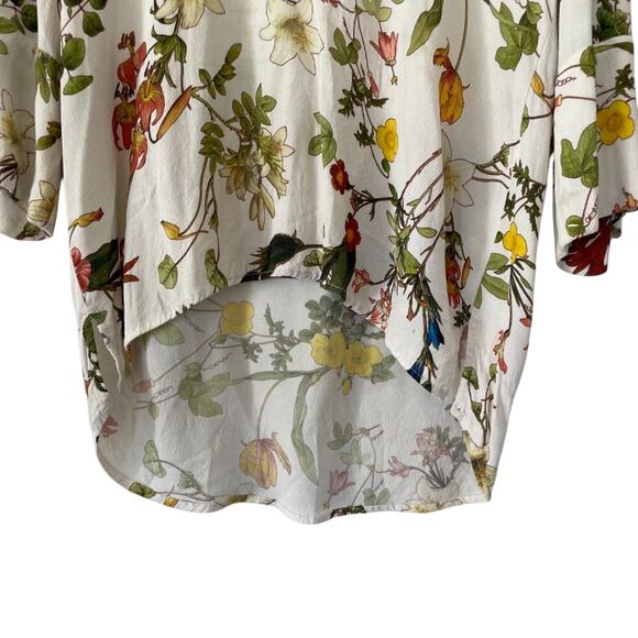Zara Ivory Floral V-Neck Ruffle 3/4 Sleeve High Low Blouse/Top Size, S - Picture 4 of 14